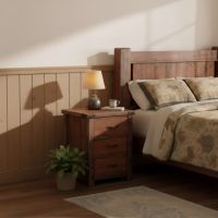 Rustic Nightstand: Some lifestyle images are created with AI for visualization purposes. Crafted from natural solid wood, each piece is unique and will vary.