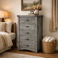Rustic Chest of Drawers: Some lifestyle images are created with AI for visualization purposes. Crafted from natural solid wood, each piece is unique and will vary.