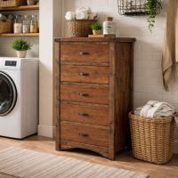 Chest of 5 Drawers: Some lifestyle images are created with AI for visualization purposes. Crafted from natural solid wood, each piece is unique and will vary.