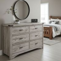 6 Drawer Dresser: Some lifestyle images are created with AI for visualization purposes. Crafted from natural solid wood, each piece is unique and will vary.