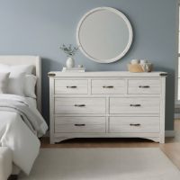Rustic 7 Drawer Dresser: Some lifestyle images are created with AI for visualization purposes. Crafted from natural solid wood, each piece is unique and will vary.
