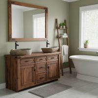 Rustic Bathroom Mirror: Some lifestyle images are created with AI for visualization purposes. Crafted from natural solid wood, each piece is unique and will vary.