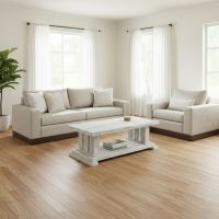 Rustic Coffee Table: Some lifestyle images are created with AI for visualization purposes. Crafted from natural solid wood, each piece is unique and will vary.