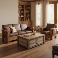 Modern Rustic Coffee Table: Some lifestyle images are created with AI for visualization purposes. Crafted from natural solid wood, each piece is unique and will vary.