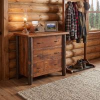 Rustic Hickory Chest: Some lifestyle images are created with AI for visualization purposes. Crafted from natural solid wood, each piece is unique and will vary.