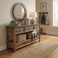 3 Drawer Sofa Table: Some lifestyle images are created with AI for visualization purposes. Crafted from natural solid wood, each piece is unique and will vary.