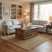 Rustic Coffee Table: Some lifestyle images are created with AI for visualization purposes. Crafted from natural solid wood, each piece is unique and will vary.