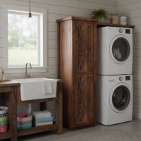 Rustic Linen Closet: Some lifestyle images are created with AI for visualization purposes. Crafted from natural solid wood, each piece is unique and will vary.