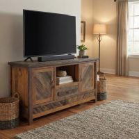 2 Door 1 Drawer TV Stand: Some lifestyle images are created with AI for visualization purposes. Crafted from natural solid wood, each piece is unique and will vary.