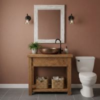 Bathroom Vanity: Some lifestyle images are created with AI for visualization purposes. Crafted from natural solid wood, each piece is unique and will vary.