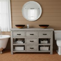 Rough Sawn Vanity: Some lifestyle images are created with AI for visualization purposes. Crafted from natural solid wood, each piece is unique and will vary.