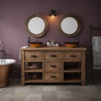 Rustic Vanity: Some lifestyle images are created with AI for visualization purposes. Crafted from natural solid wood, each piece is unique and will vary.