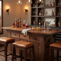 Rustic Barn Wood Bar: Some lifestyle images are created with AI for visualization purposes. Crafted from natural solid wood, each piece is unique and will vary.