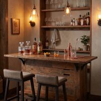 Rustic Barn Wood Bar: Some lifestyle images are created with AI for visualization purposes. Crafted from natural solid wood, each piece is unique and will vary.