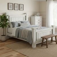 Rustic Rough Sawn Bed: Some lifestyle images are created with AI for visualization purposes. Crafted from natural solid wood, each piece is unique and will vary.