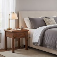 Rustic Nightstand: Some lifestyle images are created with AI for visualization purposes. Crafted from natural solid wood, each piece is unique and will vary.