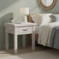 Weathered Wood Nightstand: Some lifestyle images are created with AI for visualization purposes. Crafted from natural solid wood, each piece is unique and will vary.