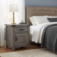 Barnwood Nightstand: Some lifestyle images are created with AI for visualization purposes. Crafted from natural solid wood, each piece is unique and will vary.