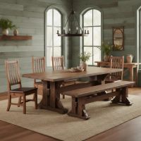 Rustic Dining Bench: Some lifestyle images are created with AI for visualization purposes. Crafted from natural solid wood, each piece is unique and will vary.