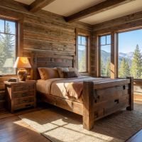 Rustic Barn Wood Nightstand: Some lifestyle images are created with AI for visualization purposes. Crafted from natural solid wood, each piece is unique and will vary.
