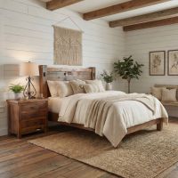 Rustic Barn Wood Nightstand: Some lifestyle images are created with AI for visualization purposes. Crafted from natural solid wood, each piece is unique and will vary.