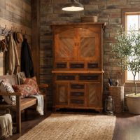 Rustic Barn Wood Armoire: Some lifestyle images are created with AI for visualization purposes. Crafted from natural solid wood, each piece is unique and will vary.