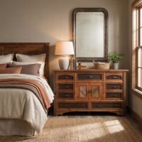 Rustic Barn Wood Dresser: Some lifestyle images are created with AI for visualization purposes. Crafted from natural solid wood, each piece is unique and will vary.