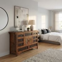 Rustic Barn Wood Dresser: Some lifestyle images are created with AI for visualization purposes. Crafted from natural solid wood, each piece is unique and will vary.