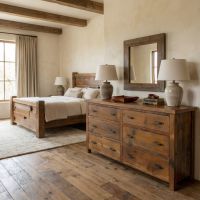 Rustic Barn Wood Dresser: Some lifestyle images are created with AI for visualization purposes. Crafted from natural solid wood, each piece is unique and will vary.