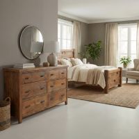 Rustic Barn Wood Dresser: Some lifestyle images are created with AI for visualization purposes. Crafted from natural solid wood, each piece is unique and will vary.