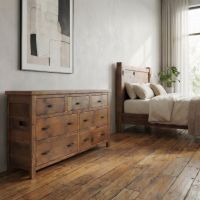 Rustic Barn Wood Dresser: Some lifestyle images are created with AI for visualization purposes. Crafted from natural solid wood, each piece is unique and will vary.