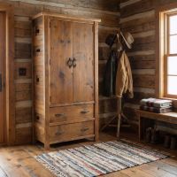 Rustic Barn Wood Armoire: Some lifestyle images are created with AI for visualization purposes. Crafted from natural solid wood, each piece is unique and will vary.