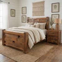 Barn Wood Bed: Some lifestyle images are created with AI for visualization purposes. Crafted from natural solid wood, each piece is unique and will vary.