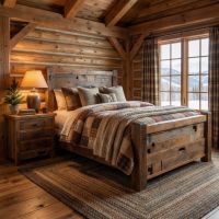 Barn Wood Bed: Some lifestyle images are created with AI for visualization purposes. Crafted from natural solid wood, each piece is unique and will vary.
