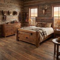Barn Wood Bed: Some lifestyle images are created with AI for visualization purposes. Crafted from natural solid wood, each piece is unique and will vary.