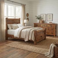 Barn Wood Bed: Some lifestyle images are created with AI for visualization purposes. Crafted from natural solid wood, each piece is unique and will vary.