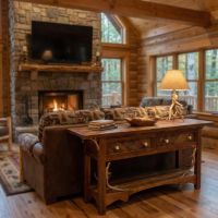 Barn Wood Console Table: Some lifestyle images are created with AI for visualization purposes. Crafted from natural solid wood, each piece is unique and will vary.