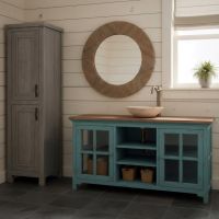 Rustic Linen Closet: Some lifestyle images are created with AI for visualization purposes. Crafted from natural solid wood, each piece is unique and will vary.