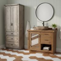 Rough Sawn Linen Closet: Some lifestyle images are created with AI for visualization purposes. Crafted from natural solid wood, each piece is unique and will vary.