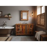 Rustic Medicine Cabinet: Some lifestyle images are created with AI for visualization purposes. Crafted from natural solid wood, each piece is unique and will vary.