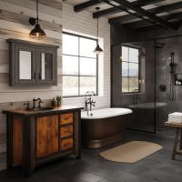 Rustic Rough Sawn Medicine Cabinet: Some lifestyle images are created with AI for visualization purposes. Crafted from natural solid wood, each piece is unique and will vary.