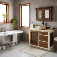 Rustic Medicine Cabinet: Some lifestyle images are created with AI for visualization purposes. Crafted from natural solid wood, each piece is unique and will vary.