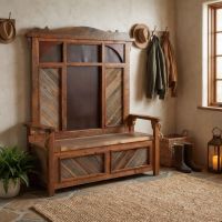 Rustic Barn Wood Bench: Some lifestyle images are created with AI for visualization purposes. Crafted from natural solid wood, each piece is unique and will vary.
