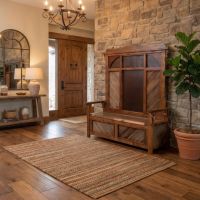 Rustic Barn Wood Bench: Some lifestyle images are created with AI for visualization purposes. Crafted from natural solid wood, each piece is unique and will vary.