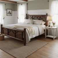 Rustic Cedar Bed: Some lifestyle images are created with AI for visualization purposes. Crafted from natural solid wood, each piece is unique and will vary.
