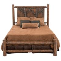 Woodland Forest Rustic Log Panel Bed--Barnwood Lager finish, 20" low-profile footboard