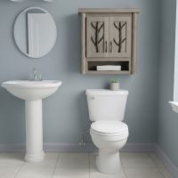 Toilet Topper Cabinet: Some lifestyle images are created with AI for visualization purposes. Crafted from natural solid wood, each piece is unique and will vary.