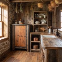Barn Wood Pantry: Some lifestyle images are created with AI for visualization purposes. Crafted from natural solid wood, each piece is unique and will vary.