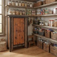 Rustic Pantry: Some lifestyle images are created with AI for visualization purposes. Crafted from natural solid wood, each piece is unique and will vary.