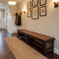 Barn Wood Bench: Some lifestyle images are created with AI for visualization purposes. Crafted from natural solid wood, each piece is unique and will vary.